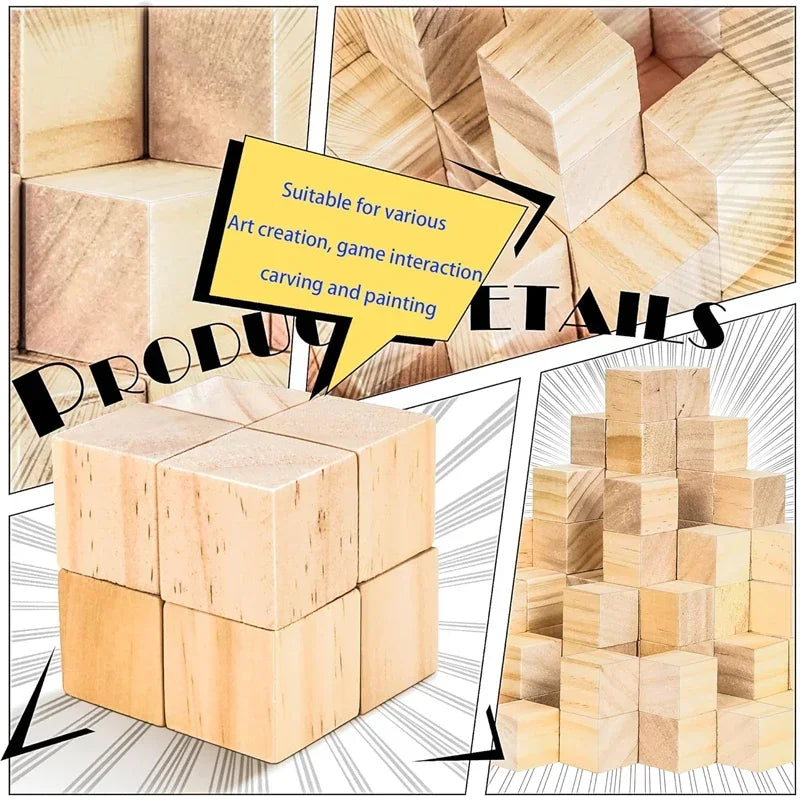 Unfinished Wood Cubes for Crafts | 12pcs 3.5cm Natural Pine Square Blocks | DIY Painting, Decor & Party Projects