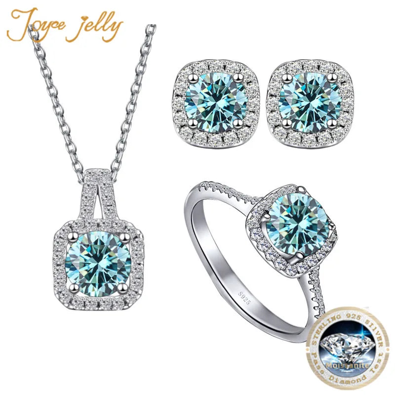 JoyceJelly S925 Sterling Silver Moissanite Diamond Jewelry Set – 1 Carat Necklace, Ring & Earrings