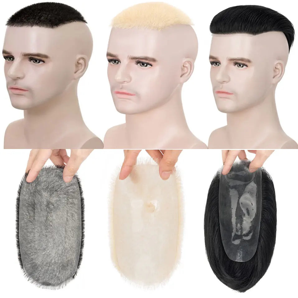 Men's Buzz Cut Toupee | 100% Human Hair | Super Thin PU Skin Base | Natural Black & Blonde