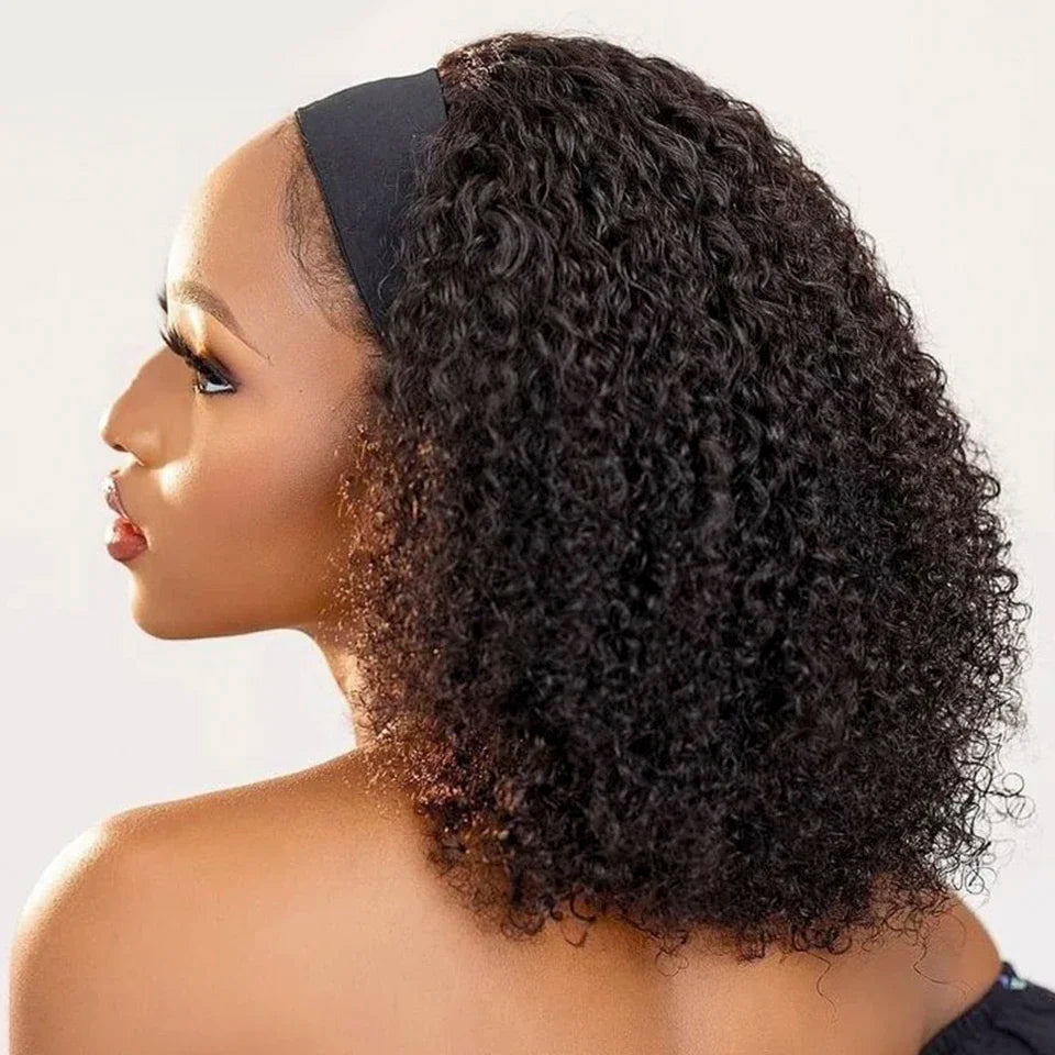 Debut Indian Kinky Curly Human Hair Headband Wig For Black Women 180% Density Glueless Remy Jerry Curl Full Machine Made Hair