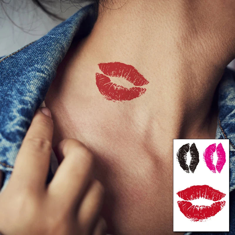 Sexy Red Lips Water Transfer Tattoo – Waterproof Body Art 10.5x6cm