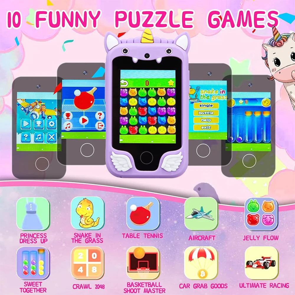 Kids Smart Phone Camera Toy – Touchscreen Unicorn MP3 Player & Digital Camera for Girls & Boys Ages 3–8