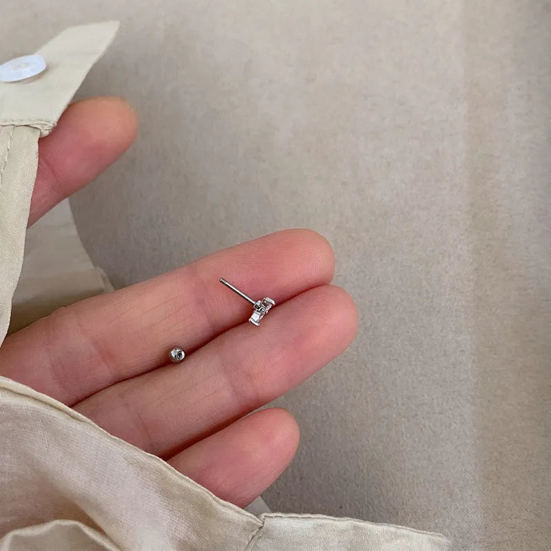 PONYKISS Silver Color Zircon Butterfly Bead Stud Earrings for Women Cute Fashion Jewelry Insect Accessories