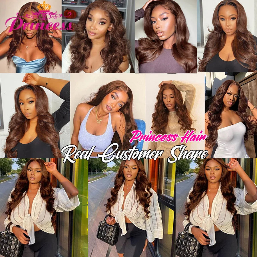 Princess Cholocate Brown Colored Human Hair Wigs 13x4/13x6 Brazilian Body Wave Lace Front Wig Pre Plucked HD Lace Frontal Wig