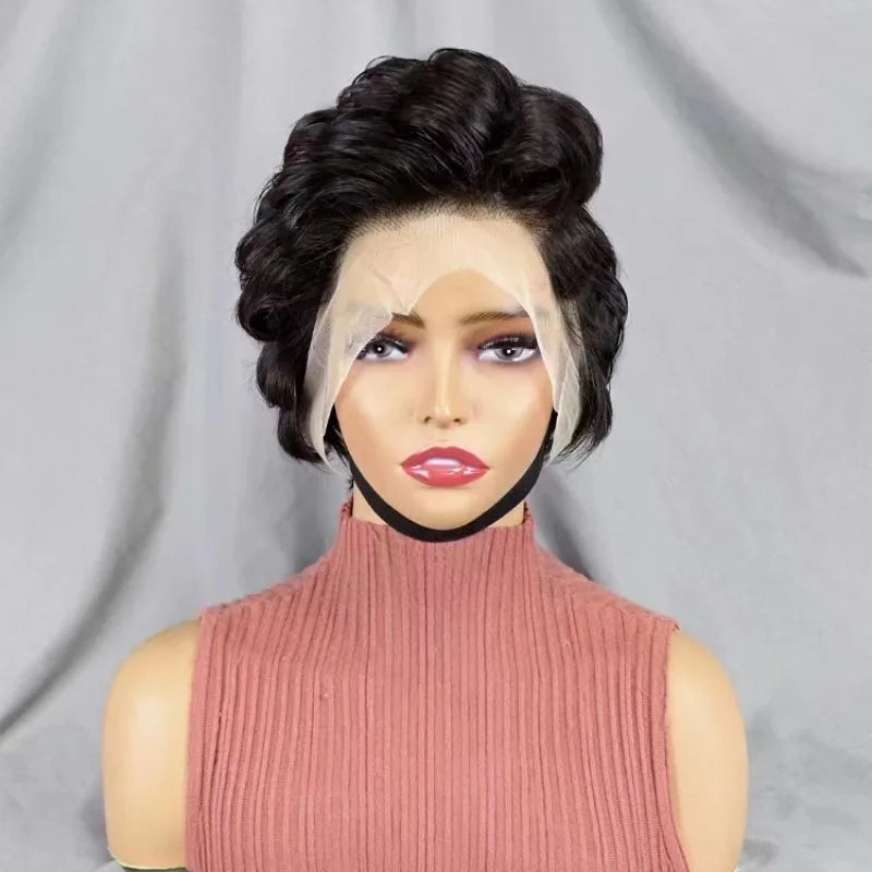Full Hand Weaving Short Curly Wig 13*4 Lace Frontal Design Brazilian Virgin Remy Human Hair New Style Comfortable & Natural Fit
