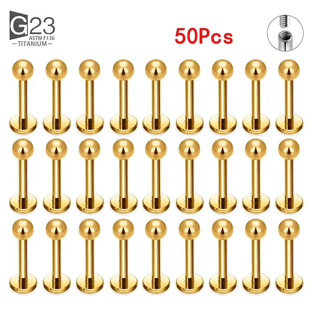 10Pc/50Pc G23 Ttianium Labret Ear Lip Stud Jewelry Square CZ Stone Cartilage Tragus Earring Tongue studs Threaded Body Jewelry