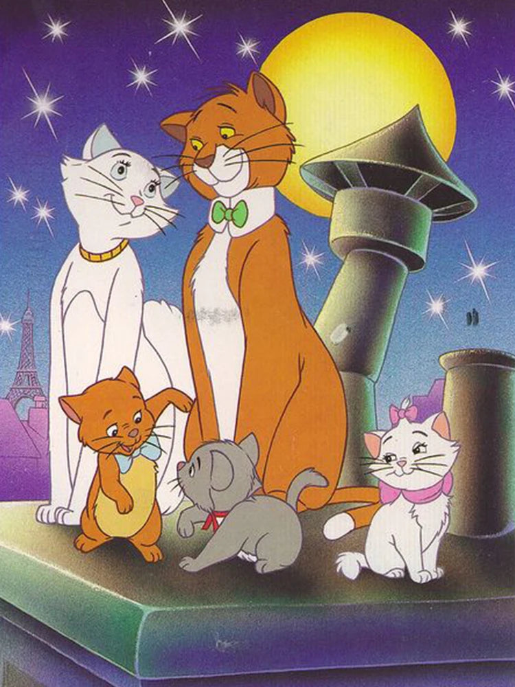 Aristocats Diamond Painting Kit | 5D DIY Full Round Drill Cat Mosaic | Cross Stitch Embroidery | Kids Gift & Home Decor Wall Art