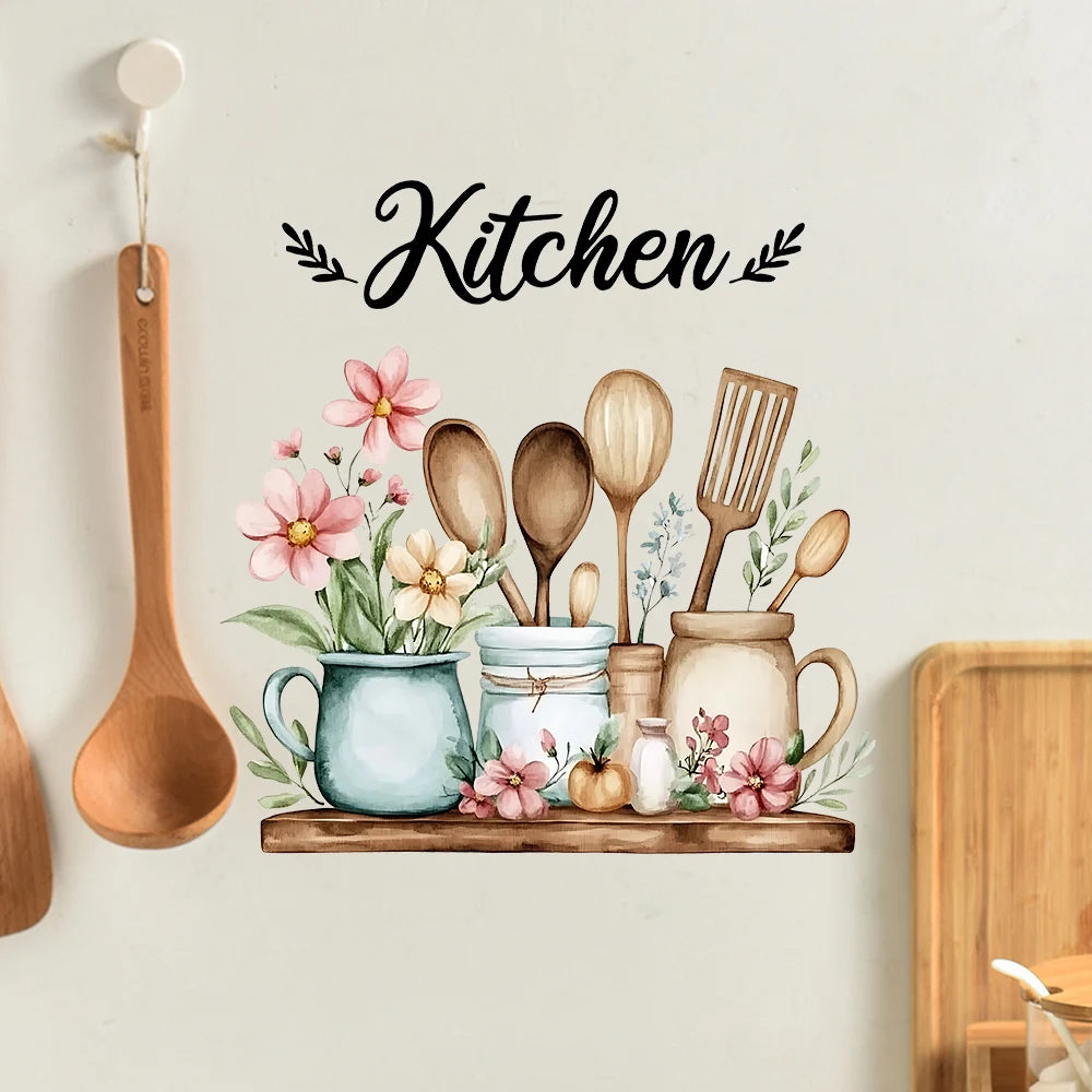 Kitchen Utensils Wall Sticker | Self-Adhesive PVC Waterproof Decal | Creative Home Decor Art for Kitchen & Dining Room