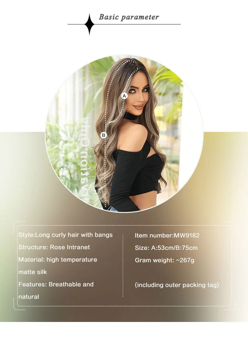 NAMM Long Wavy Honey Brown Wig Mid Split Highlight Beige Natural Synthetic Wig for Women Daily Party Cosplay Wigs Heat Resistan