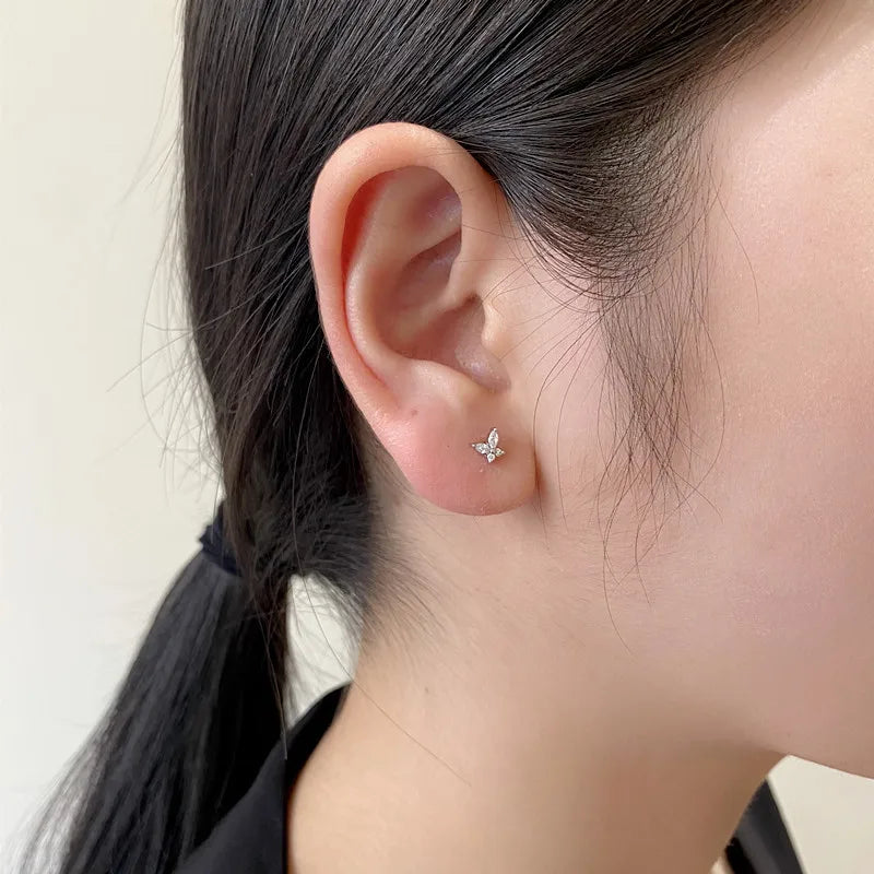 PONYKISS Silver Color Zircon Butterfly Bead Stud Earrings for Women Cute Fashion Jewelry Insect Accessories