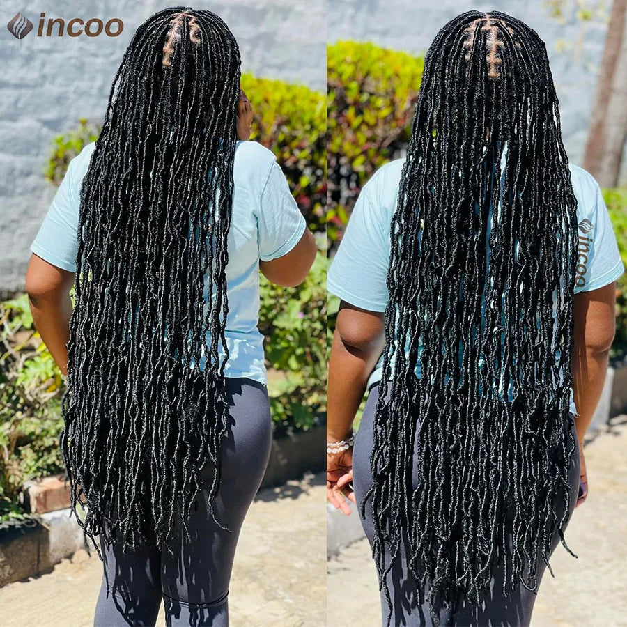 Locs Goddess Full Lace Synthetic Braided Wig 40'' Soft Butterfly Crochet Hair Wig Pre Looped Afro Box Braids Wig For Black Women