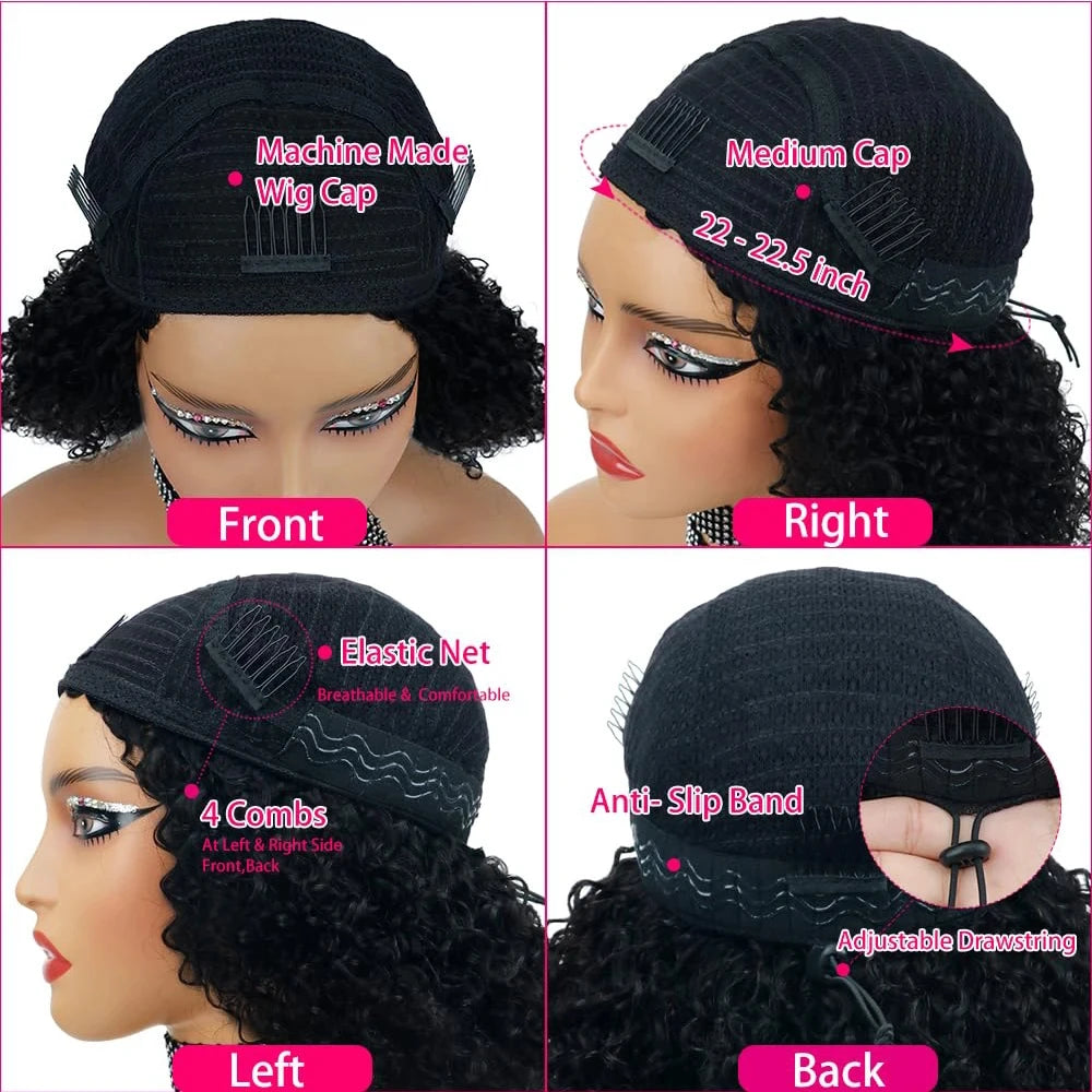 Human Hair Wigs with Bangs 36 Inches Full Machine Made Hair Glueless Wig With Drawstring Body Wave Glueless Wig Human Hair
