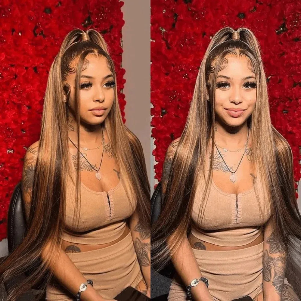 Highlight Colored Straight Lace Front Human Hair Wigs Honey Blonde 13X4 13x6 HD Transparent Lace Frontal Wigs For Black Women