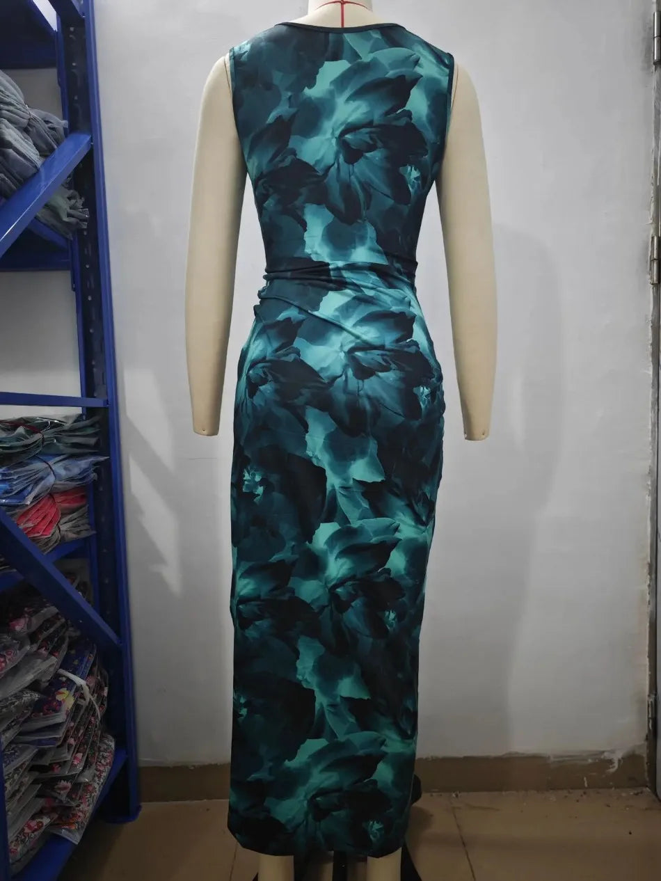 Women's Clothing 2025 Spring Summer New Fashionable Printed Temperament Slim Fit Sexy Sleeveless Tight Fitting Dress