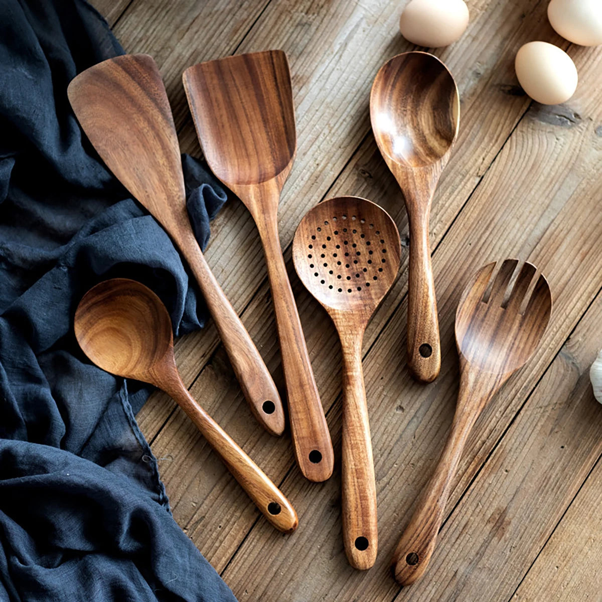 Wood Kitchenware Cooking Set – Natural Wooden Kitchen Utensils for Home Cooking