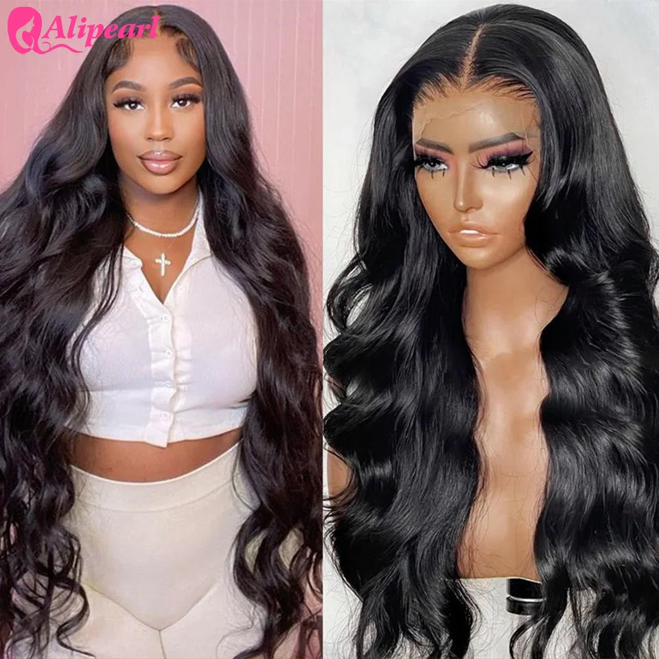 Ali Pearl Hair 13x4 Lace Frontal Wig Transparent Brazilian Body Wave 5x5 Closure Wig Pre Plucked Human Hair Wig 180 Density