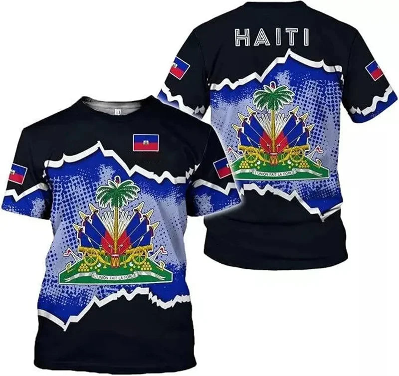 Haitian Flag & National Emblem 3D Print T-Shirt – Men's Short Sleeve Fashion Tee