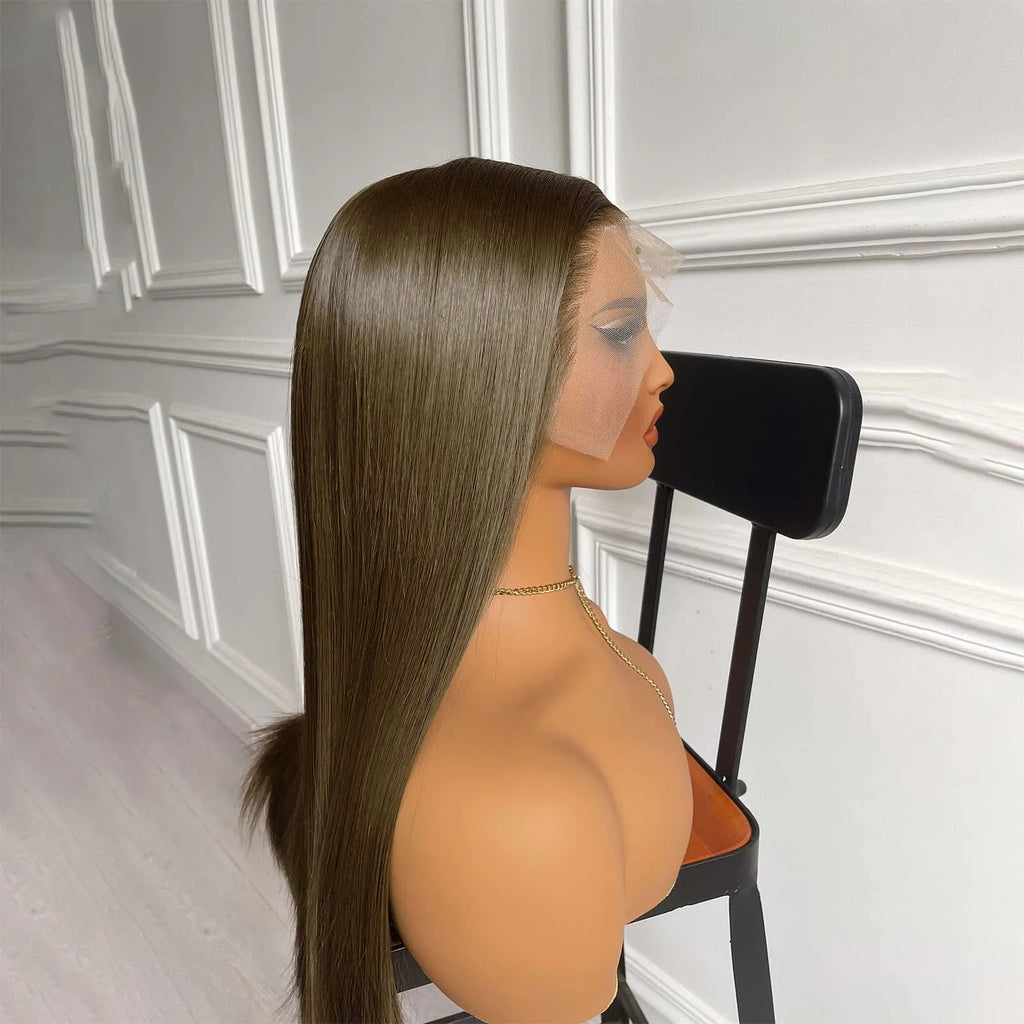 13X4 Brown Wig Long Straight Synthetic Hair Lace Front Wig Natural Light Brown Brunette Colored Lace Frontal Wigs for Women