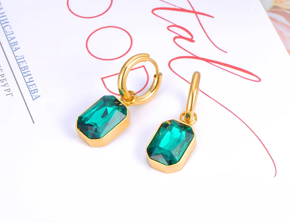 Lokaer Stainless Steel Geometric Square Hoop Earrings Sparkling Cubic Zirconia Crystal Earrings Jewelry For Women серьги E22115