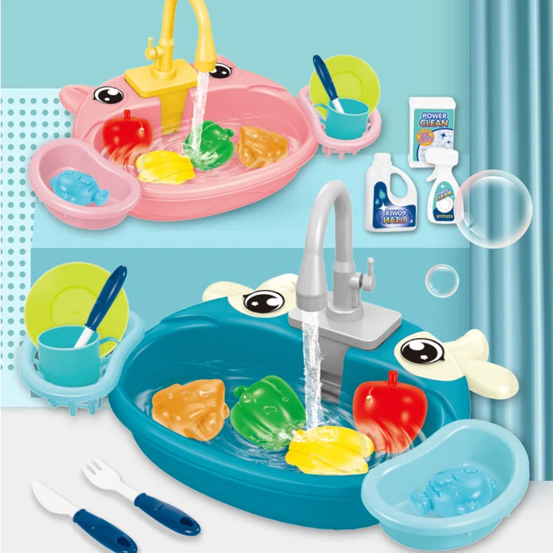 Kids Mini Kitchen Sink Toy Set – Simulated Dishwashing Play House Game for Children