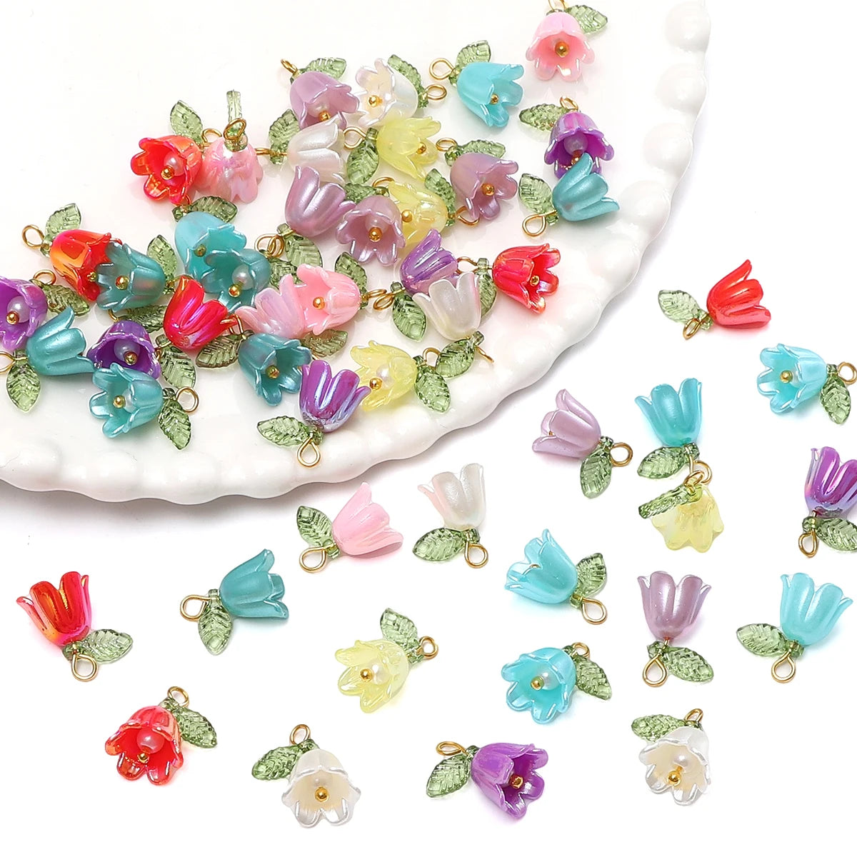11x14mm 2-10Pcs acrylic lily of the valley flower bud beads plated with colored loose beads, handcrafted DIY making jewelry brac
