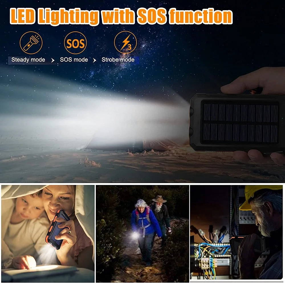 Solar Power Bank – 80000mAh Portable Charger with Strong LED Light for All Smartphones