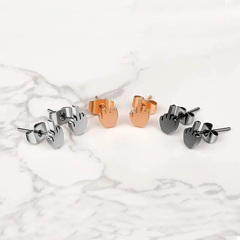 Edgy Middle Finger Stainless Steel Hoop Earrings, Bold Statement Earrings for Men & Women