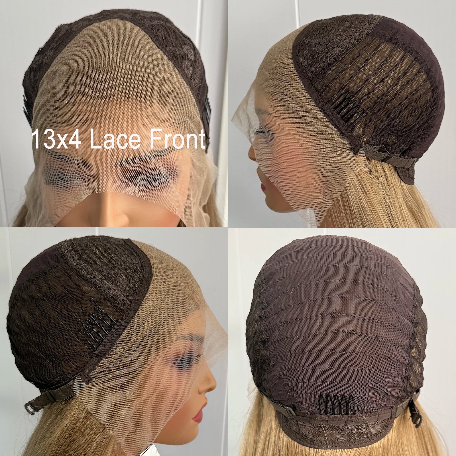 Blonde Highlights Lace Front Wig 13x4 Synthetic Long Silky Straight Wig for Women Mix Color Natural Looking Daily Wear Wigs