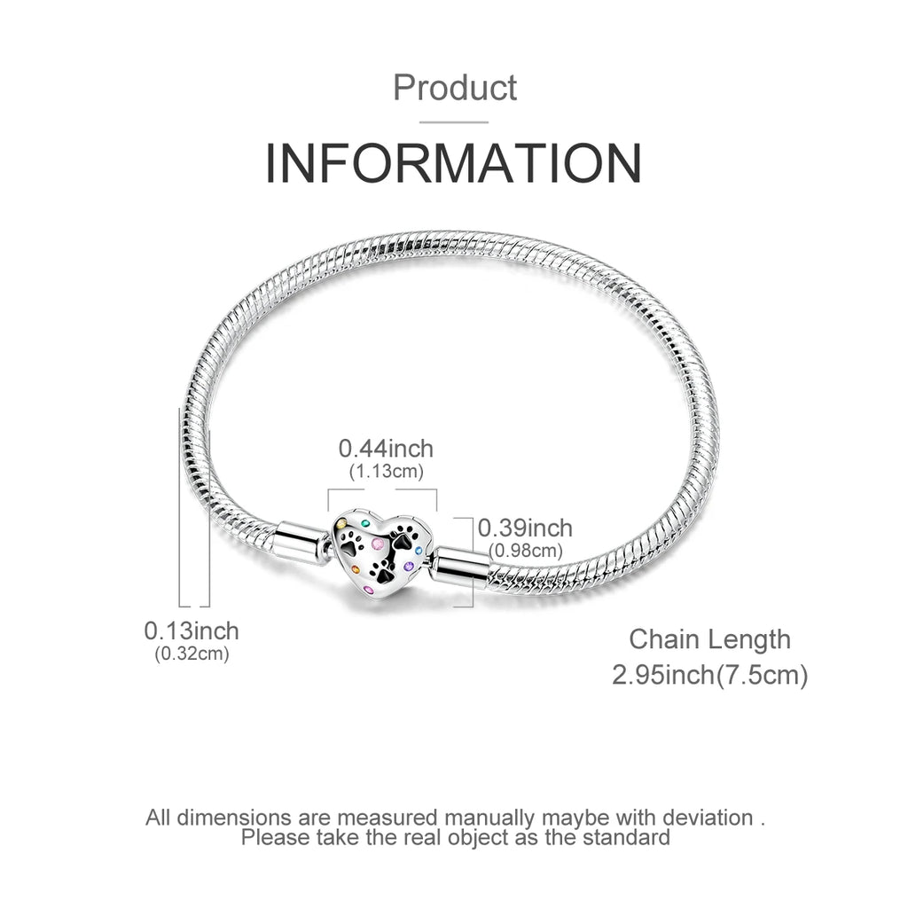 Original 925 Sterling Silver Charm Bracelets Heart Clip Bead Snake Chain Bracelet Fit Charms Beads Diy For Woman Fine Jewelry