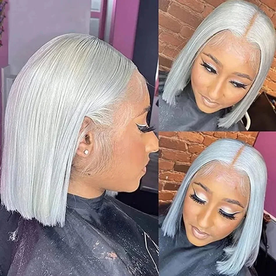 13x4 HD Short Ombre Blonde Wig Straight Bob Lace Front Wig Pre Plucked Synthetic Short Lace Frontal Wig Glueless Daily Cosplay