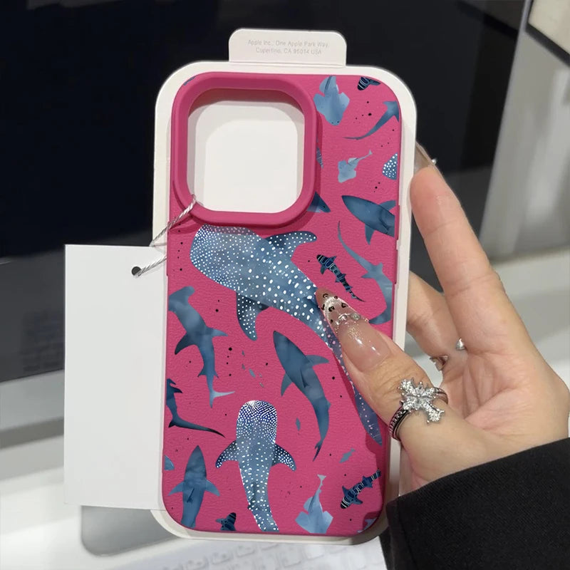 Whale Pattern Case For iPhone 17e 17 16 15 14 Pro Max 13 12 Pro Max 11 16e Shockproof Soft Silicone Leather Texture Phone Cover