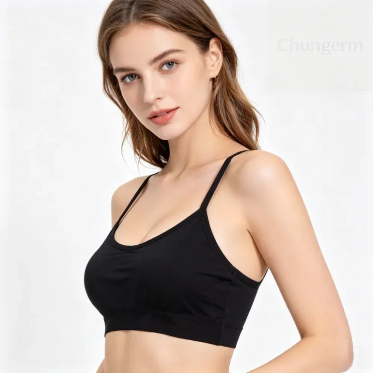 Women's Wireless Sports Yoga Crop Top – Seamless Activewear with Wide Letter Straps