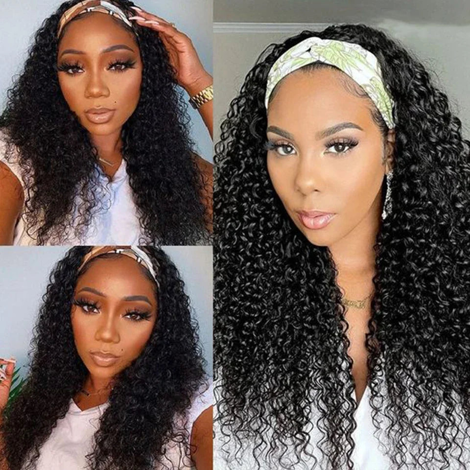Debut Indian Kinky Curly Human Hair Headband Wig For Black Women 180% Density Glueless Remy Jerry Curl Full Machine Made Hair