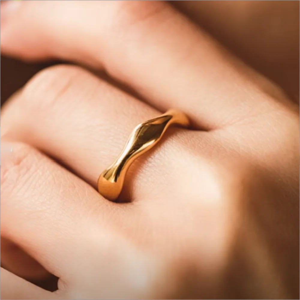 1/3 PCS Stackable Stainless Steels Adjustable Ripple Rings 18K Plated Gold Silver Minimalist Irregular Rings for Women Jewelry