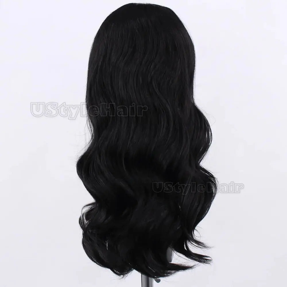 Black Wig with White Highlights Long Body Wave Wig 13x4 Lace Front Wigs for Women Synthetic Hair Glueless Natural Hairline Wigs