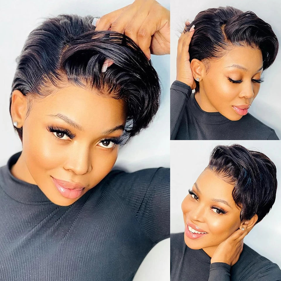 Sleek Glueless HD Lace Wigs Short Pixie Bob T Part Lace Front Human Hair Wigs For Women Peruvian Remy Hair Ombre Blonde 613 Wig