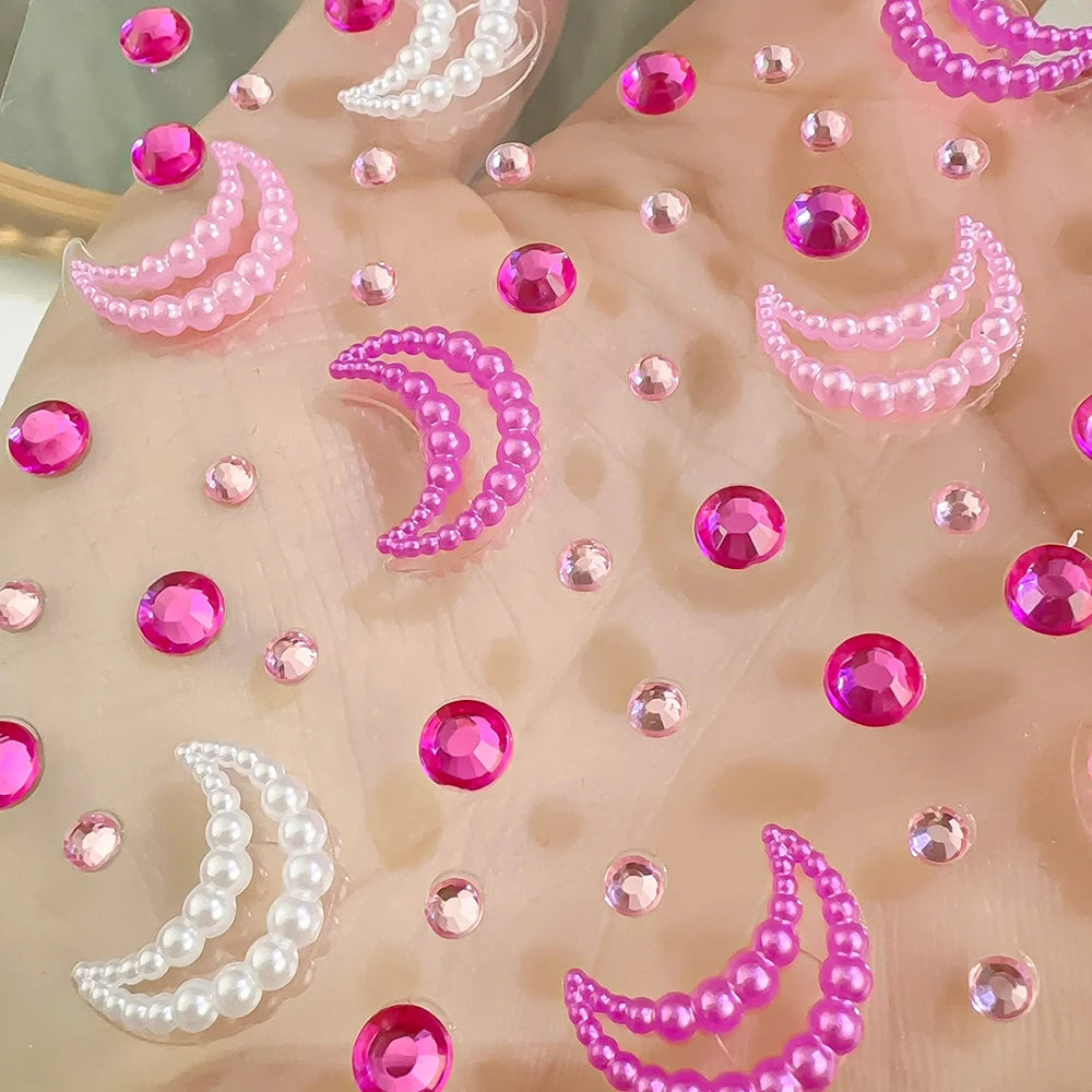 1Sheet 3D Dreamy Shell Pearl Gems Face Stickers Sparkling Mermaid Diamond Temporary Tattoos DIY Body Art Stage Makeup Rhinestone