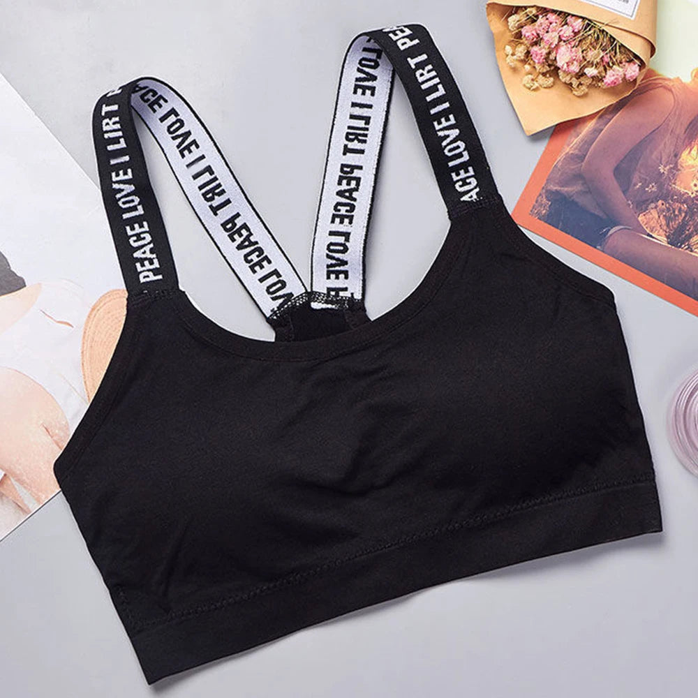 Women's Sports Yoga Crop Top – Seamless Fitness Activewear with Wide Letter Straps