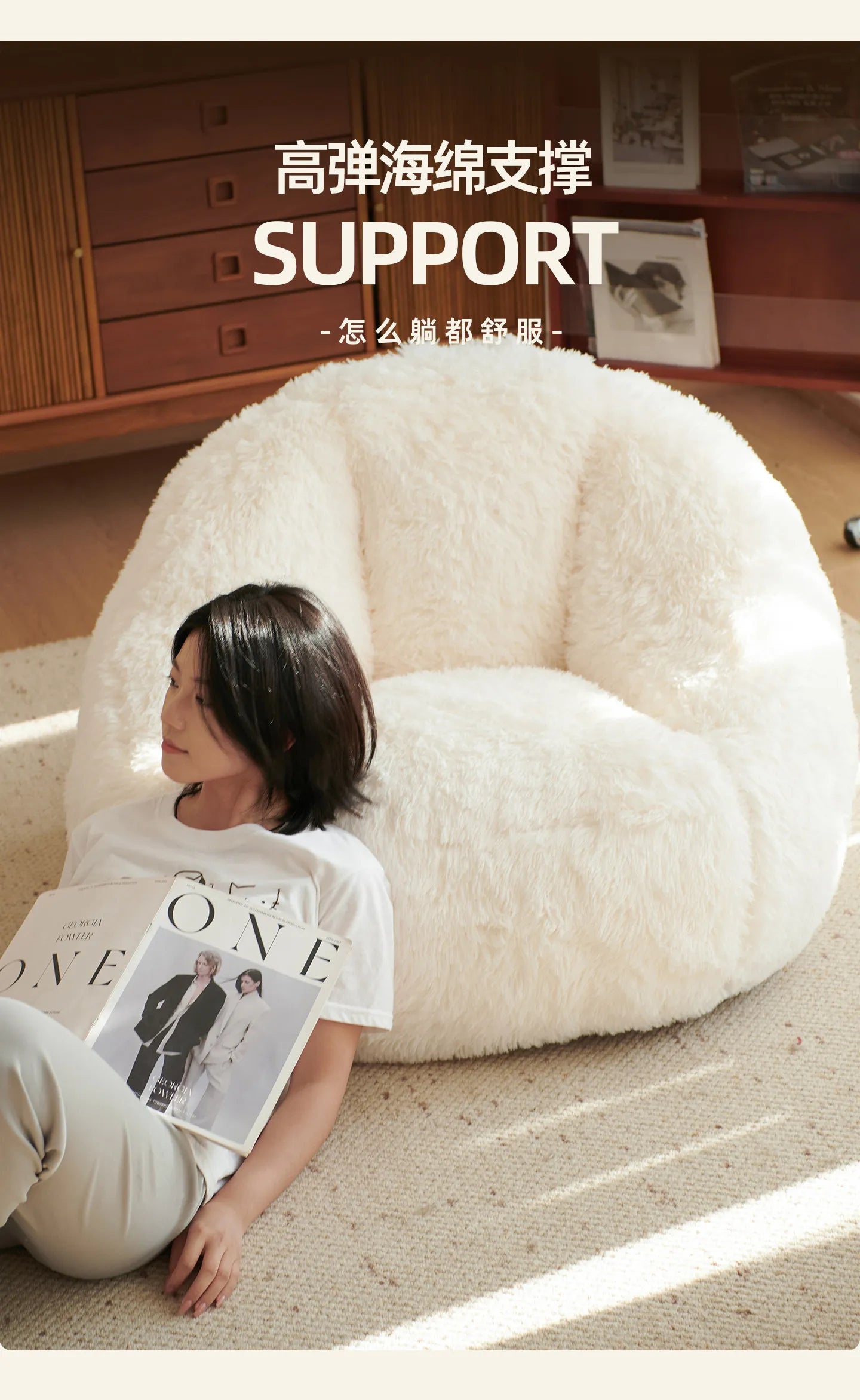 Cute White Nordic Children's Sofa – Recliner Lazy Puff for Kids' Living Room