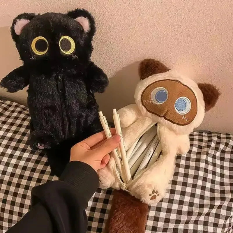 Plush Big-Eyed Cat Pencil Case Super Soft Fun Large Capacity Pencil Bags Multi-Functional Stationery Storage Bag
