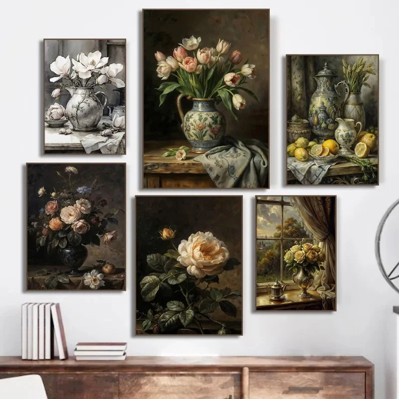 Botanical Canvas Print | Magnolia, Blueberry & Lemon Branch Wall Art | Modern Still Life Kitchen Decor