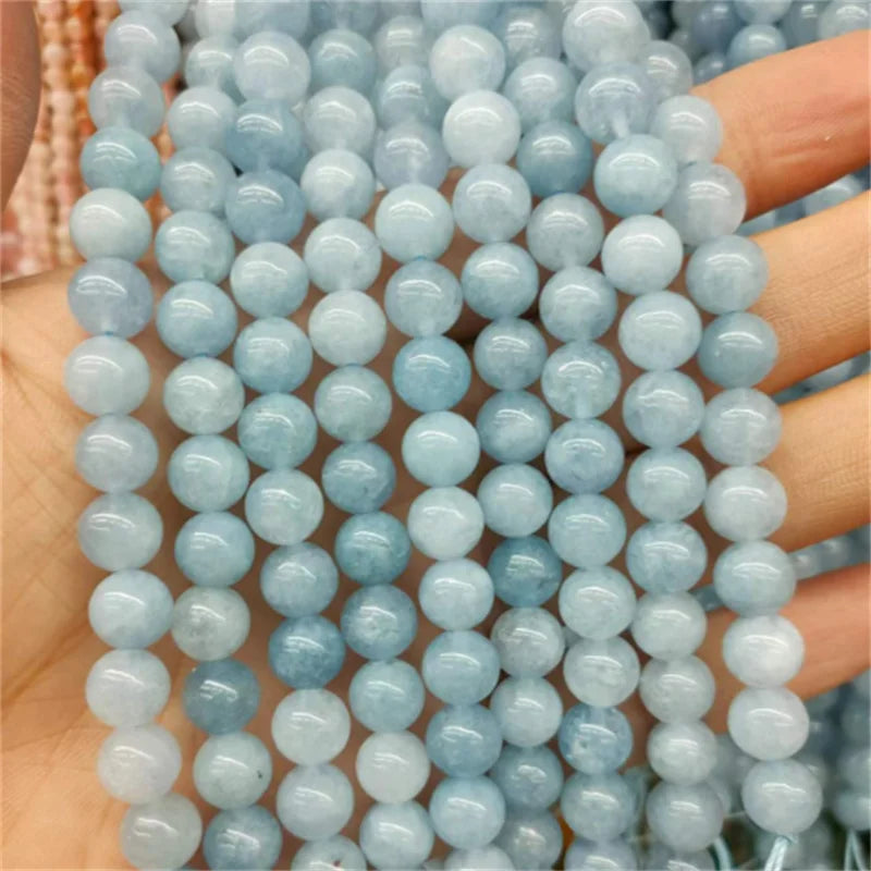 Natural Aquamarines Stone Beads Blue Round Gemstone Bead for DIY Bracelet Necklace Charms Jewelry Making Beaded Accessories