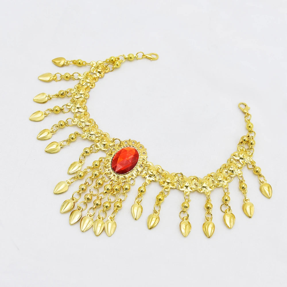 Indian Belly Dance Jewelry Set – Crystal Bell Tassel Necklace, Earrings, Bracelet & Hair Accessories