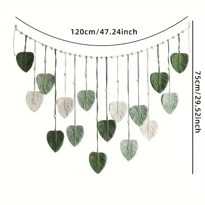 Boho Macrame Leaf & Feather Wall Hanging | Handmade Tapestry Wall Art | Living Room Bedroom Boho Home Decor