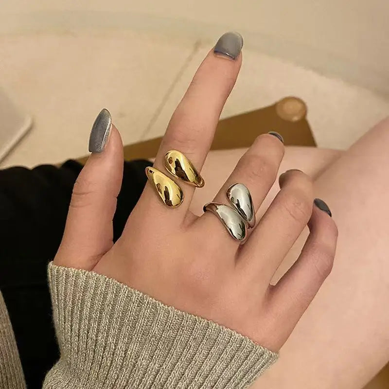 Chunky Adjustable Water Droplet Rings Handmade High Polished Thumb Band Statement Ring for Women Girl Opening Ring