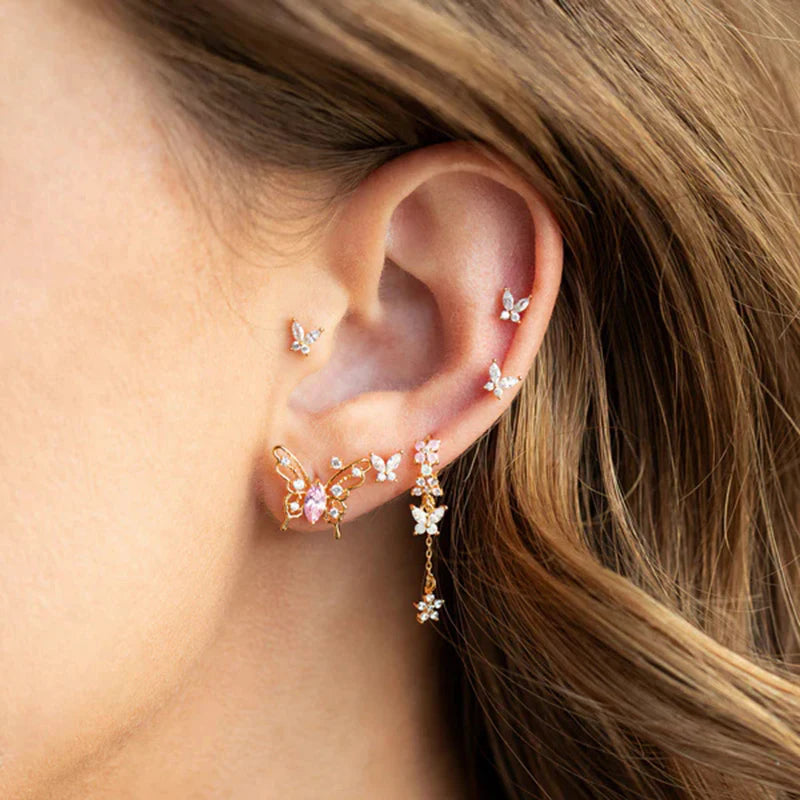 WOMEN 925 Silver Needle Water Drop Geometric Zircon White Zircon Crystal Flowers Pendant Hoop Earrings Fashion Wedding Jewelry