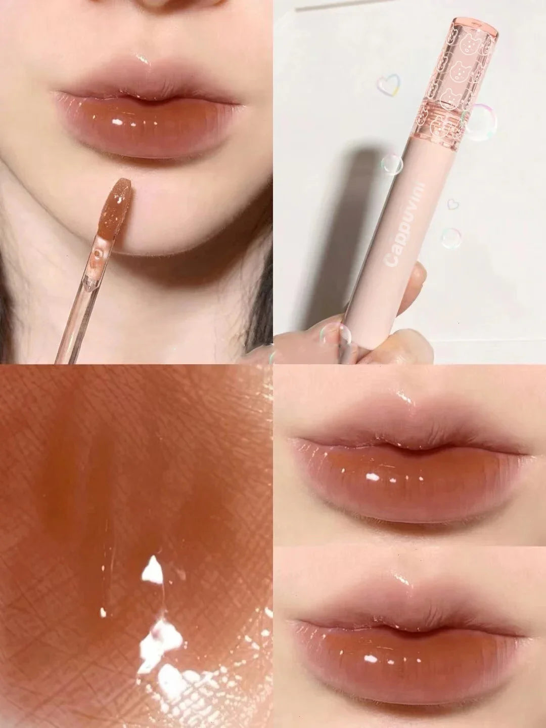 Cherry Pink Mirror Water Lip Gloss Lip Glaze Transparent Glass Lip Oil Waterproof Liquid Lipstick Nude Brown Clear Tint Makeup