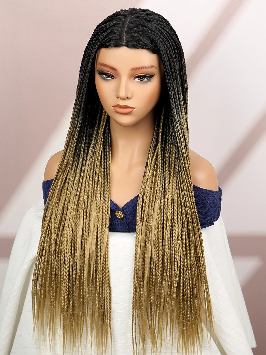 Premium Synthetic Braided Wigs Ombre Colors Protective Style Machine Made Braided Wig 32 inch Long Wigs For Black Women