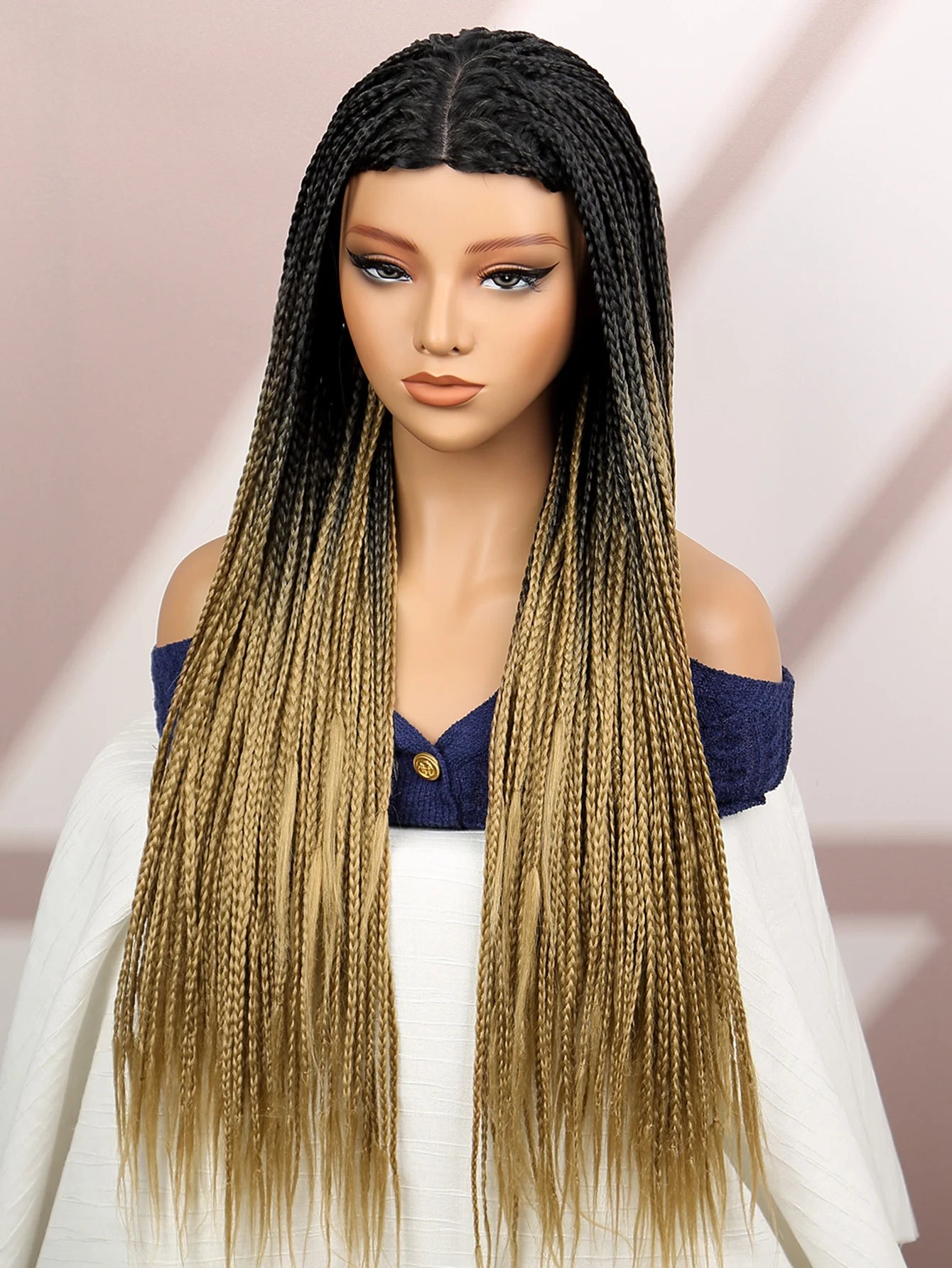 Premium Synthetic Braided Wigs Ombre Colors Protective Style Machine Made Braided Wig 32 inch Long Wigs For Black Women