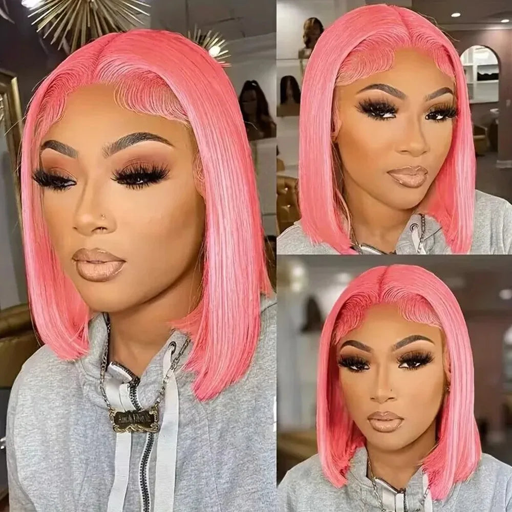 13x4 HD Short Ombre Blonde Wig Straight Bob Lace Front Wig Pre Plucked Synthetic Short Lace Frontal Wig Glueless Daily Cosplay